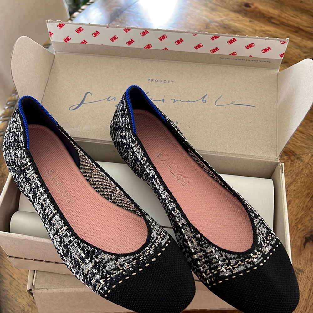 Rothy's Black & Cream Knit Ballet Flats